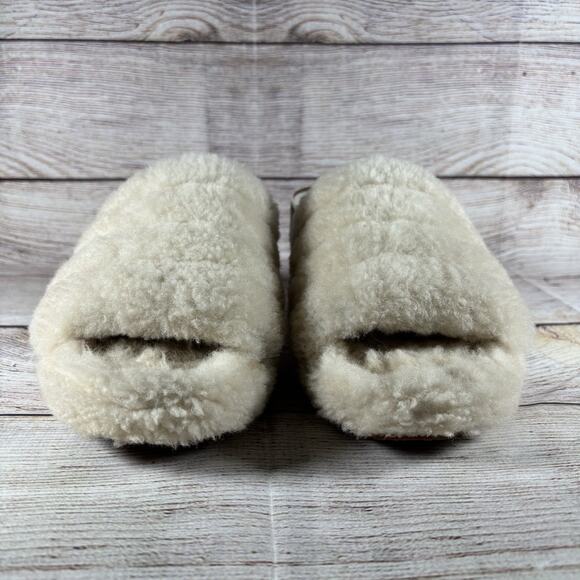 UGG Fluff Yeah Womens Size 6 Slide Sandals Slingback Slippers Cream Sheepskin - Picture 2 of 10